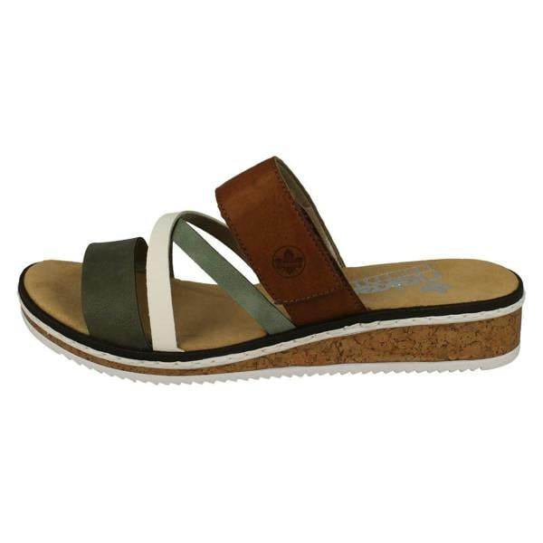 Rieker Ladies Rieker Wedge Heeled Strappy Mule Sandals V3652