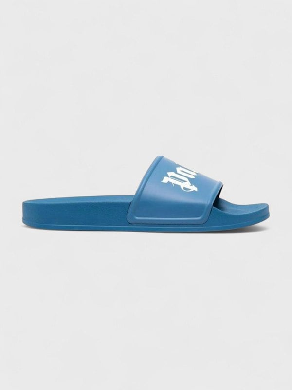 Palm Angels Logo Slides Blue White - Supplied FashionPalm Angels