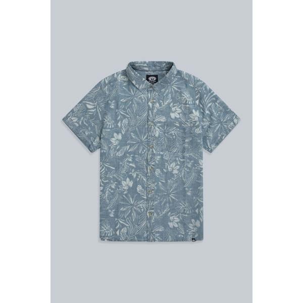 Animal Mens Jamie Hibiscus Organic Cotton Shirt - Dark Blue - 