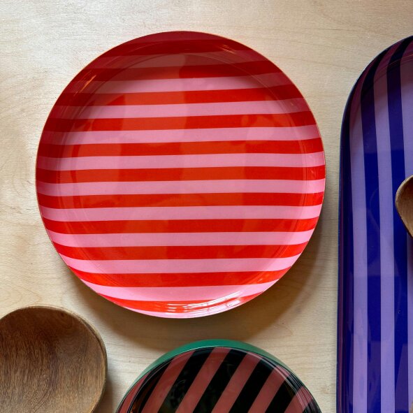 Love Frankie Medium Stripy Plates - 5 Colours Available - Medium Stripy Plate in Coral and Apricot