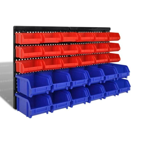 Berkfield Wall Mounted Garage Plastic Storage Bin Set 30 pcs Blue & Red