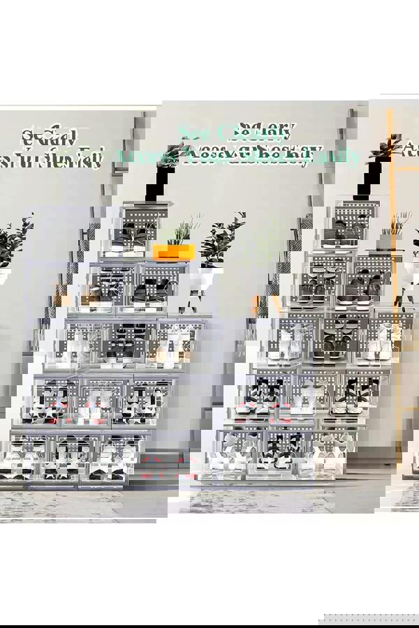 Living and Home 12Pcs Stackable Foldable Boxes Shoes Organizer Clear Plastic Shoe Storage Box
