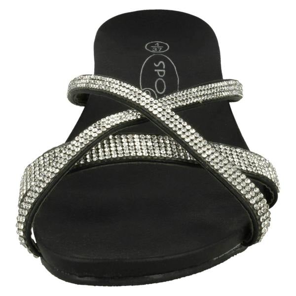 Spot On Ladies Spot On Diamante Flat Sandals