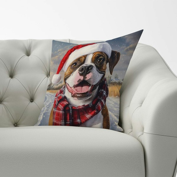 Warren Reed Snowy Christmas Boxer Dog Cushion