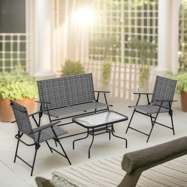 Rafaelo Mobilia Set of 4 Foldable Mesh Garden Bistro Furniture Set Grey
