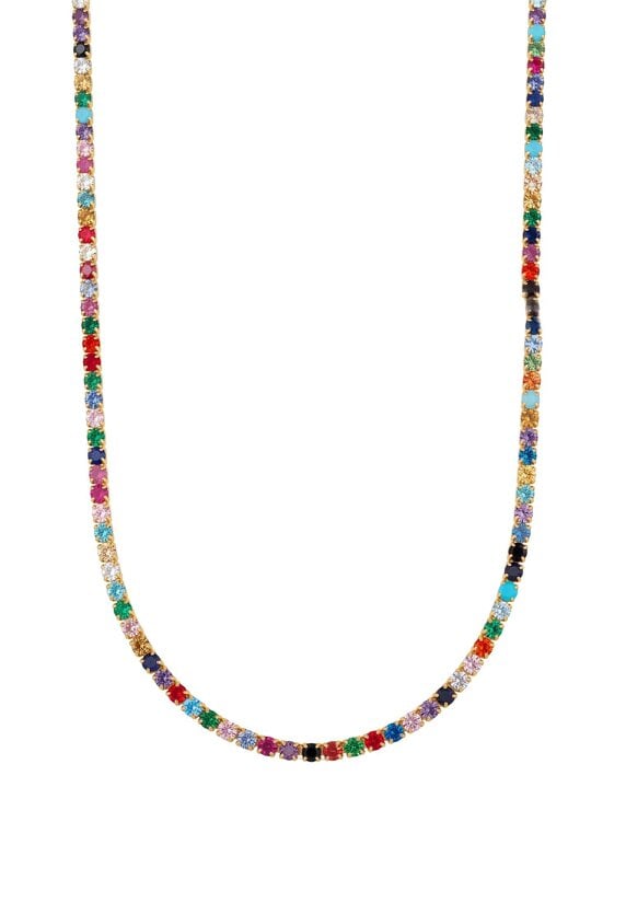 Latelita Tennis Necklace Vibrant Rainbow Cz Gold