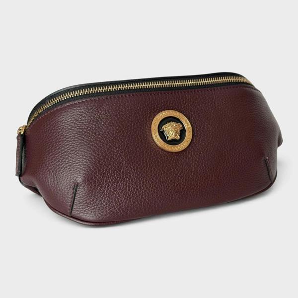 Versace Medusa Head Grainy Calf Leather Belt Bag Burgundy Black