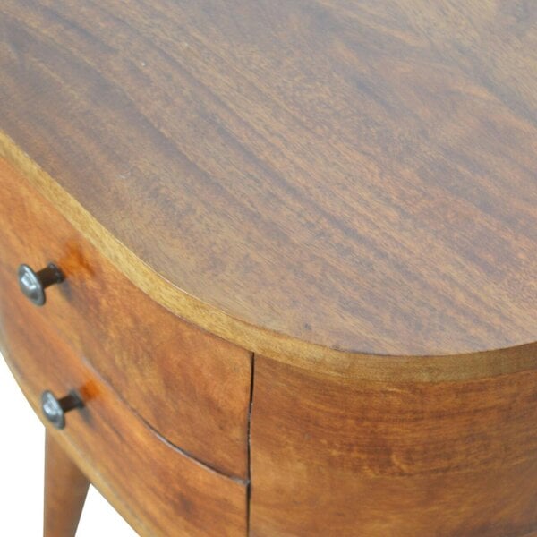 Wyld Haus Brescia Chestnut Mango Wood Oval Bedside Table 2 Drawers