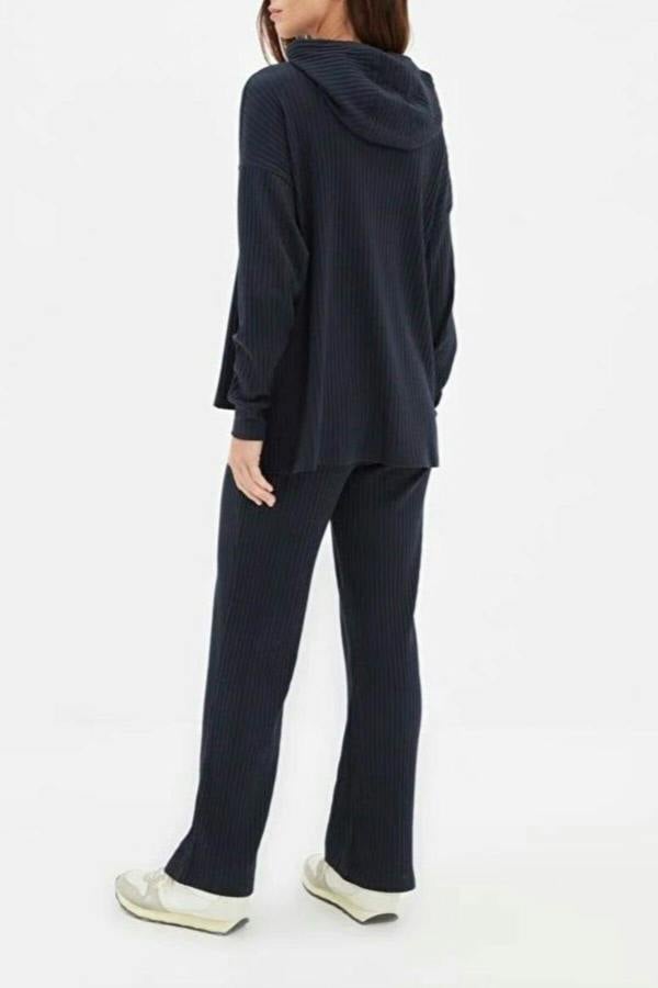 WOVCOR 2 Piece Ribbed Knit Pajama Set with Hood
