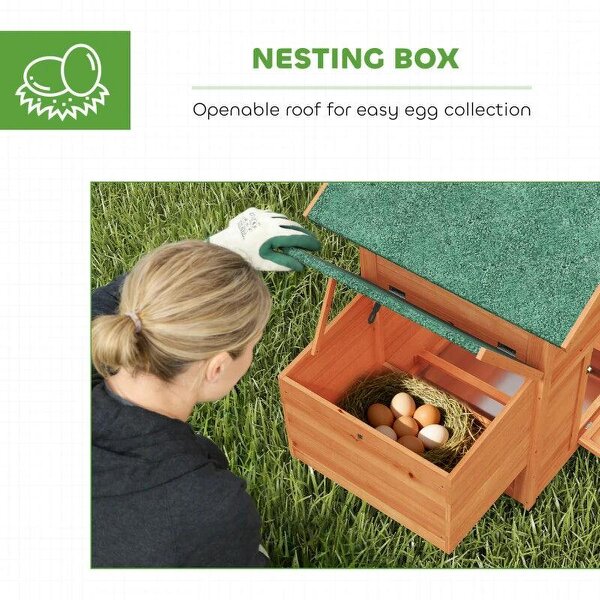 Chicken Coop, Wooden Hen House with Nesting Box, Pull-Out Tray, Sliding Window, Waterproof Roof, Perches and Ramp