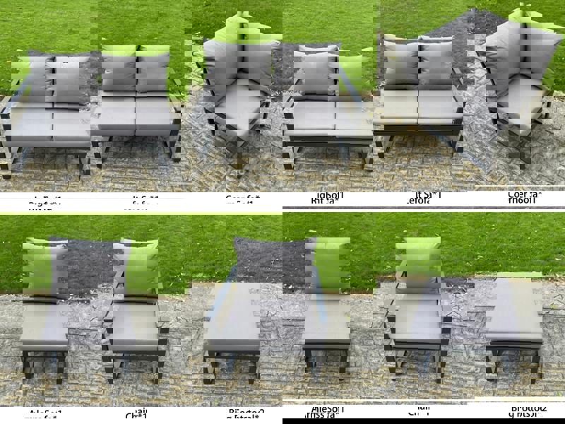 Fimous 9 Seater Aluminium Garden Furniture Set with Adjustable Rising Dining Table, 2 Footstools - Dark Grey