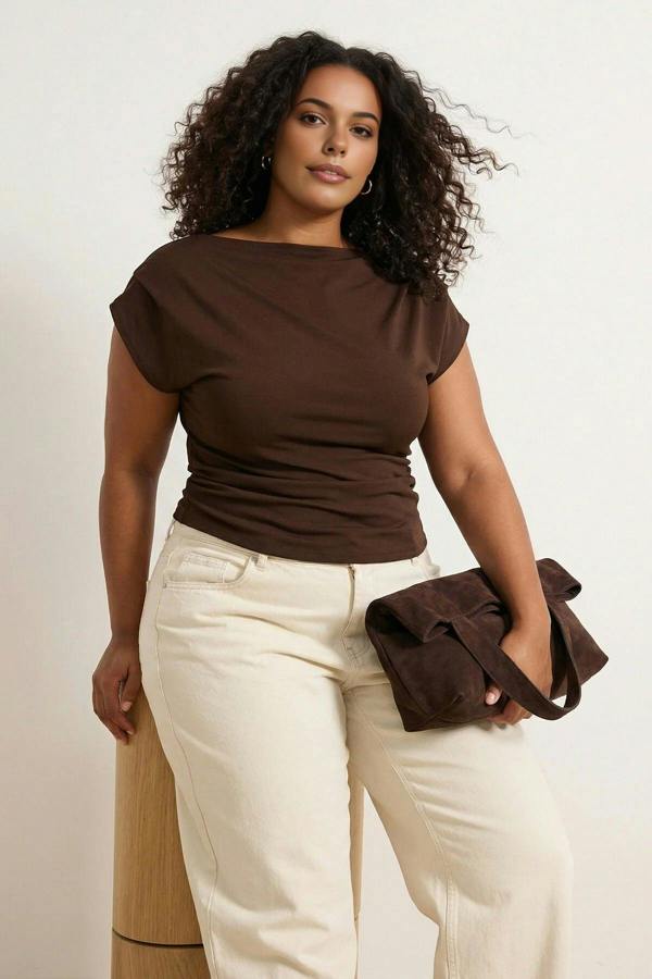 WOVCOR Draped Detail Asymmetrical Collar Knitted Blouse