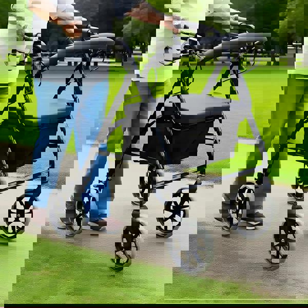 Gr8 Home Lightweight Folding Rollator Walker with Seat 4 Wheel Mobility Walking Frame Aid