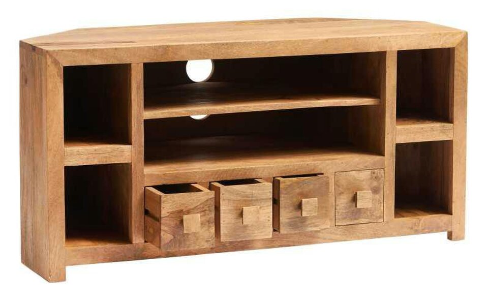 Wyld Haus Manila Light Mango Wood Modern Corner TV Unit