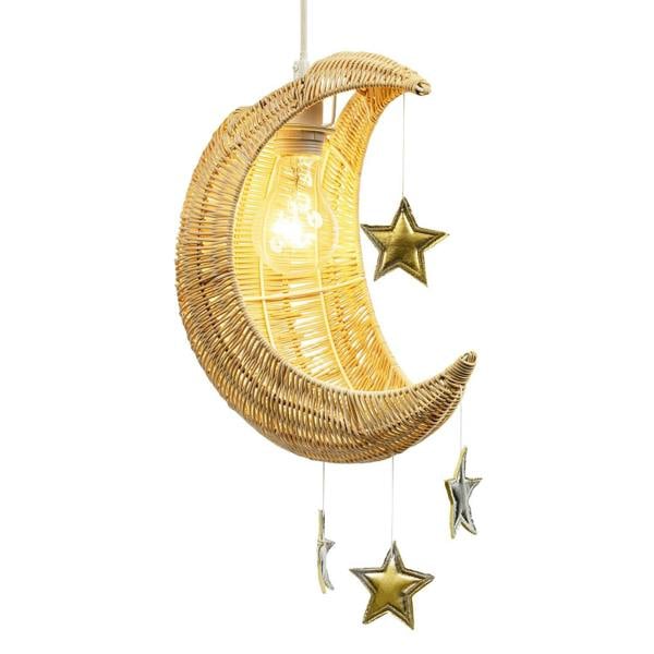 Whimsical Crescent Moon Pendant Light Shade with Silver and Gold Stars Image 3