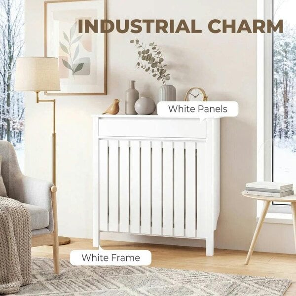 Bobobiy 93 x 88.5cm Rustic-Look Radiator Cover - White