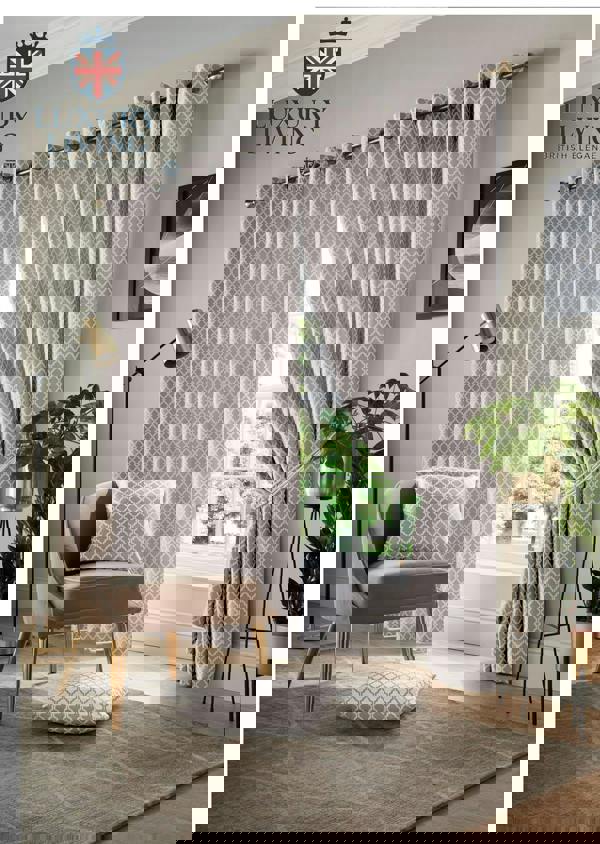 Luxury Living Modern Geometric Eyelet Curtains – Two-Tone Jacquard with Full Lining for Contemporary Interiors