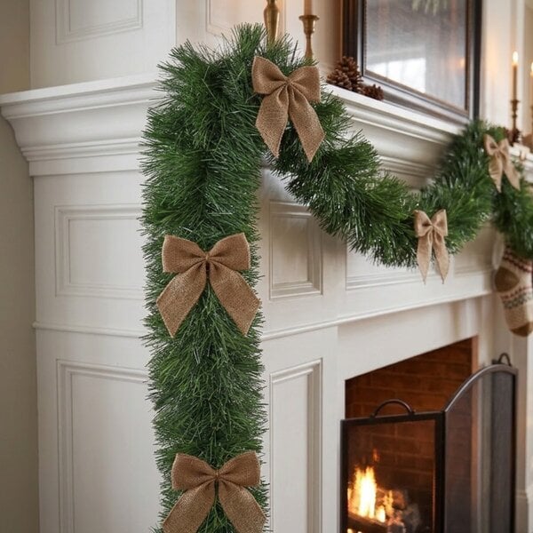Garden Greatness Vibrant Christmas Tinsel Garland with Bows