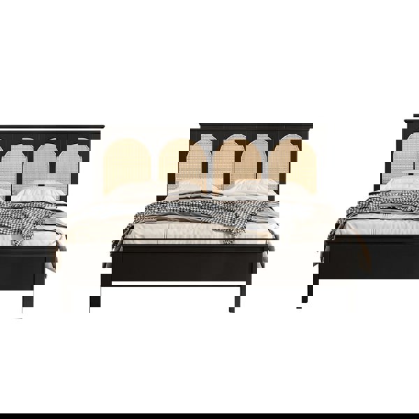Rosemary Double Bed / King Size / Super King Size, Black Wood With Rattan-Rit Concept-Rit Concept