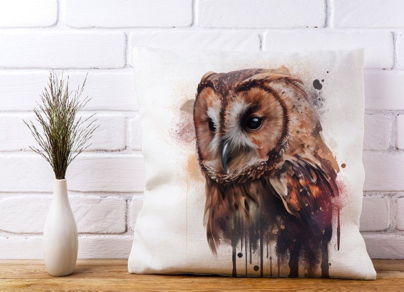 Warren Reed Tawny Owl Face Splashart Light Background Cushions