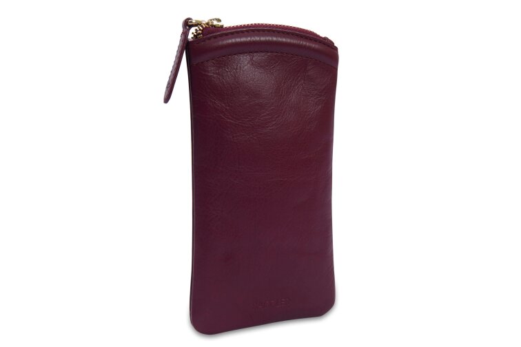SADDLER "Mabel" Zip Top Real Leather Glasses Case with Card Holder (Gift Boxed) - Bordeaux
