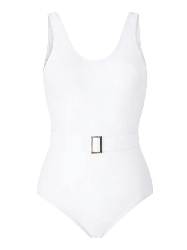White Belted Swimsuit Front