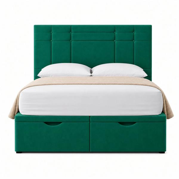 Great British Beds Prague Divan Ottoman Bed - Green Plush