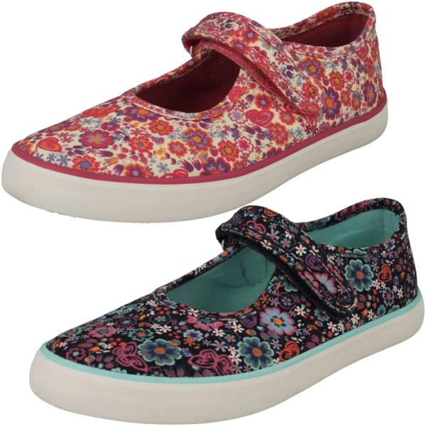 Start-rite Girls Startrite Floral Detailed Mary Jane Canvas Shoes Busy Lizzy