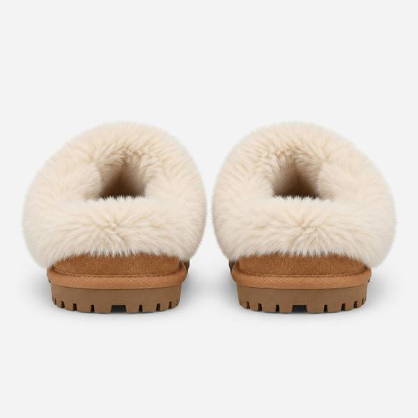 Totes SUEDE BOOTIE WITH FUR CUFF Slipper Boots Slipper Boots   in  Tan