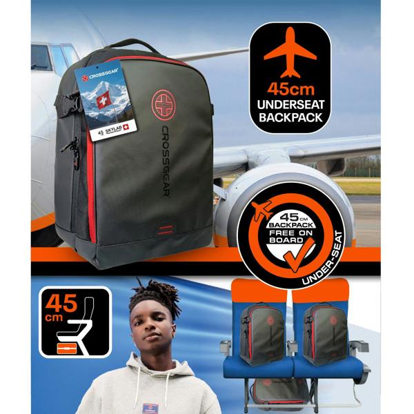 Crossgear Skylab 45cm Underseat Cabin Backpack - Lockable, 30L