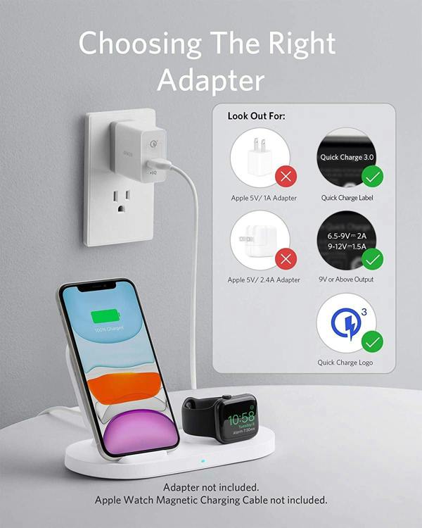 Anker PowerWave 2 in 1 Stand Qi Wireless Charger White - A2595