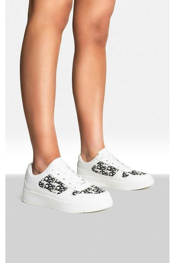 Raina Lace Up Platform Trainers - White