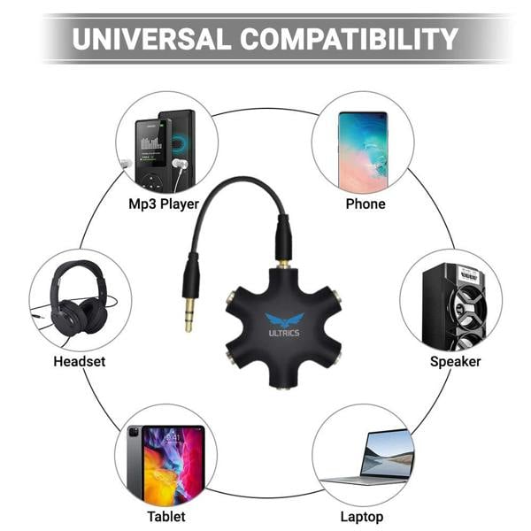 ULTRICS Headphone Splitter, 3.5mm Male to 5-Port Female Audio Adapter for Headphones and Speakers