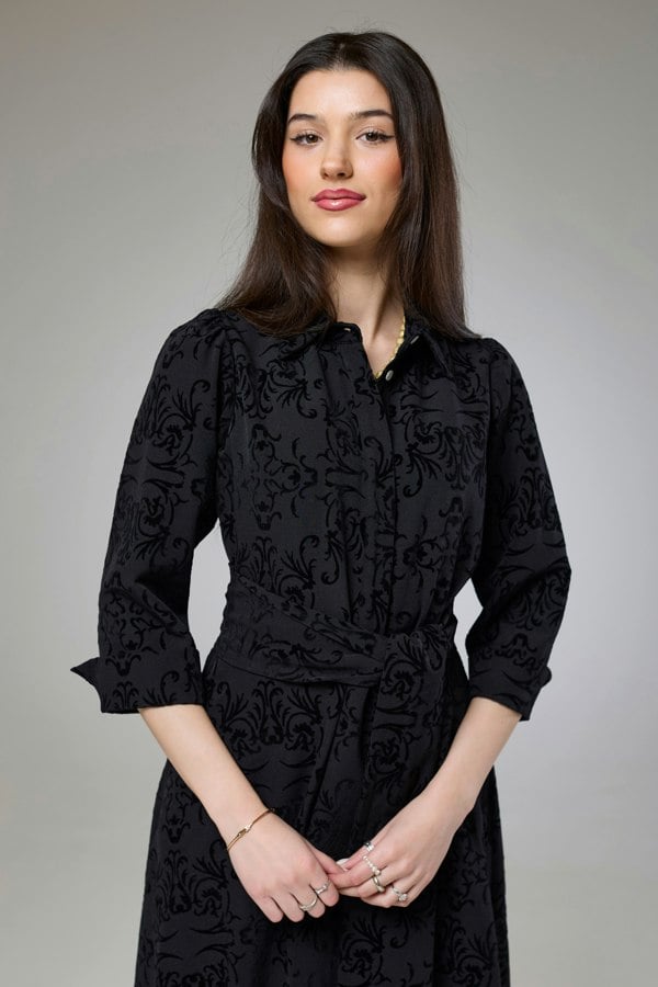 Isha's Timeless collection Vintage Black Velvet Sleeved Dress