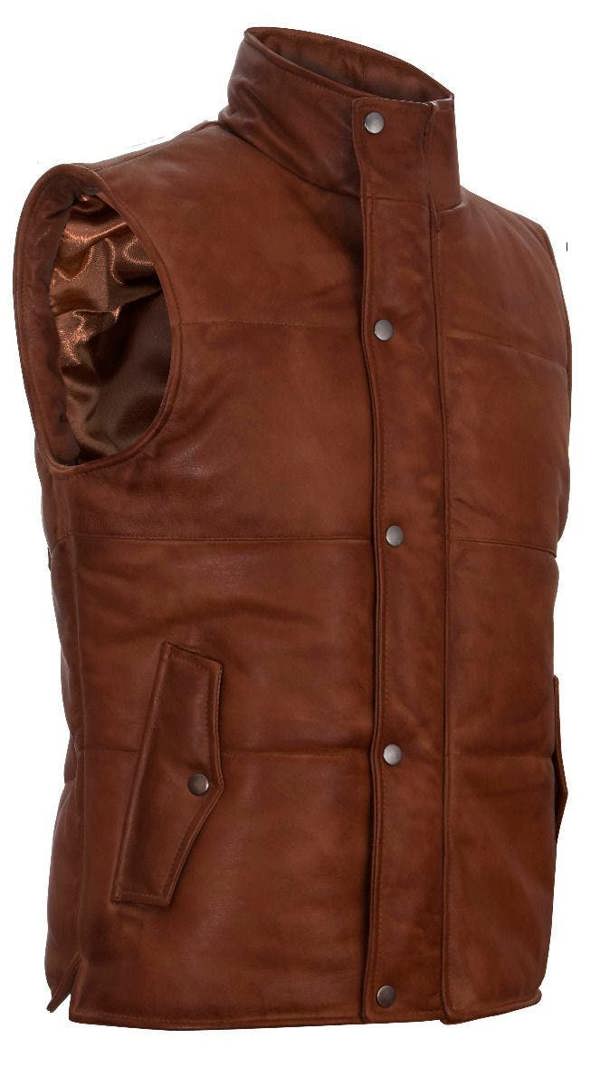 Infinity Leather Mens Puffer Warmer Waistcoat Sleeveless Padded Leather Jacket