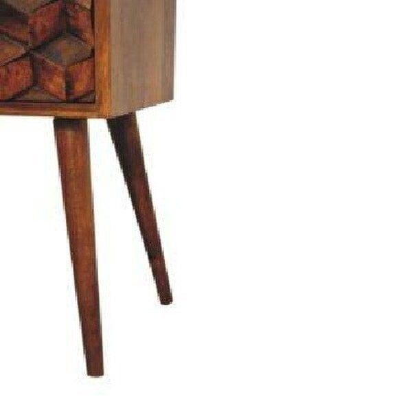 Wyld Haus Olbia Mini Chestnut Mango Wood Cube Pattern 2 Drawer Bedside Table