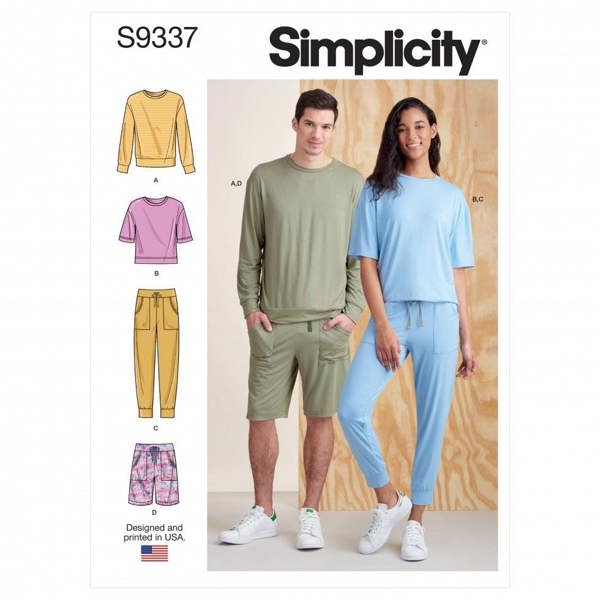 Simplicity Sewing Pattern 9337, Tops, Trousers, Shorts for Women, Men, A (XS-S-M-L-XL) - Easy