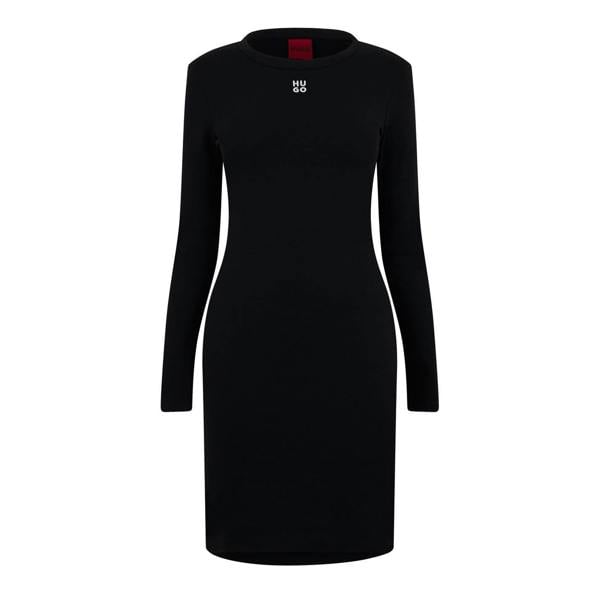 Hugo Womens/Ladies Crew Neck Long-Sleeved Bodycon Dress - Black - 