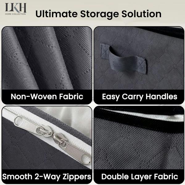 LKH HOME COLLECTION LKH Clothes 3 Pack Storage Bags 90L - Foldable Fabric Storage Boxes - Non-Woven with Handles & Zipper for Bedding & Wardrobe