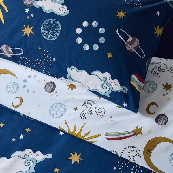 Their Nibs Disco Space Cotton Reversible Duvet Cover Set Navy Blue