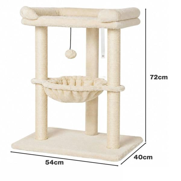 Skylos Cat Tree Tower Bed with Hammock Ball Scratching Post Large Perch Beige