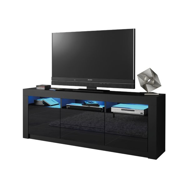 Mex Furniture Spacious 160cm TV Unit & Sideboard Cabinet with Black High Gloss Doors