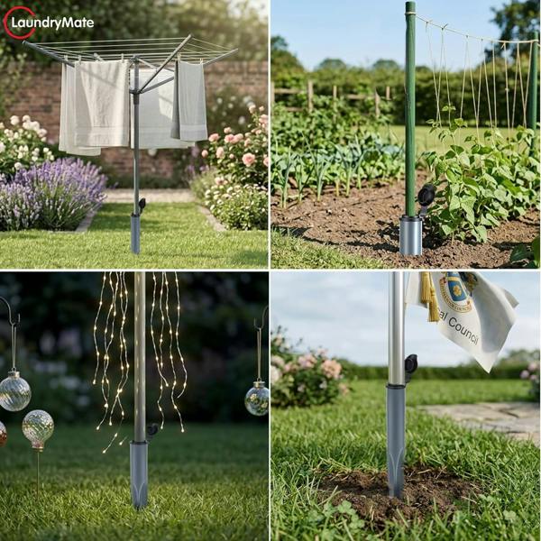 Laundry Mate Washing Line Spike with Plastic Adapter Cap for 32mm and 40mm Poles - Heavy Duty Rotary Washing Line