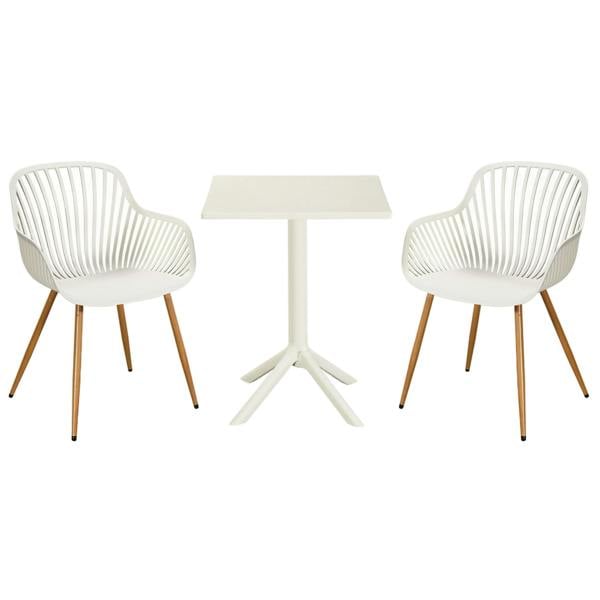Core Products 3 Piece Bistro Garden Set, Pair Of Sunray Armchairs & Square Plastic Table, Moss Green With Wood Effect Legs