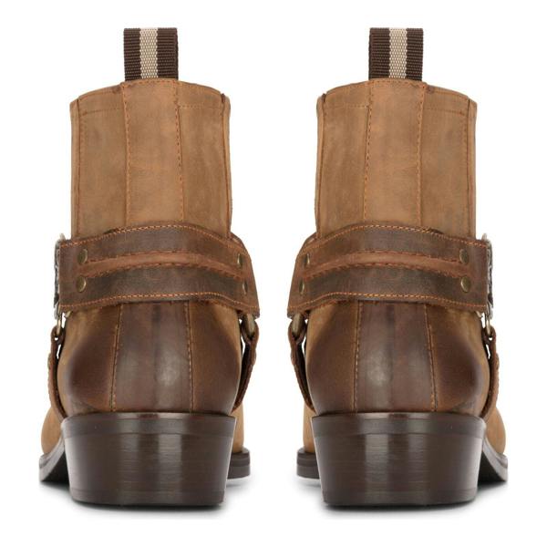 Infinity Leather Mens Leather Cowboy Ankle Boots Brown Tan Biker Western Square Toe Hunting Boot