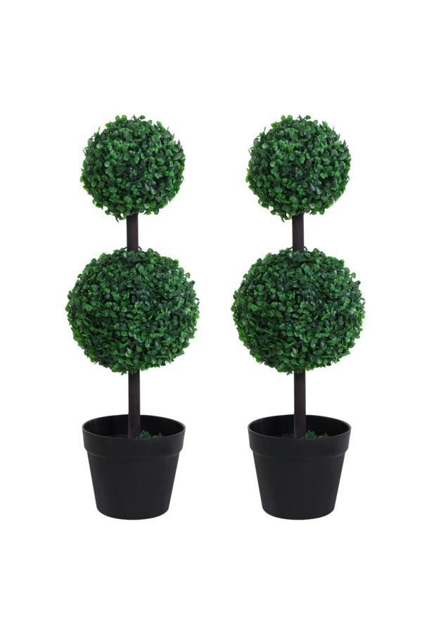 Dyzi Artificial Boxwood Ball Topiary Tree Set Indoor Outdoor Décor