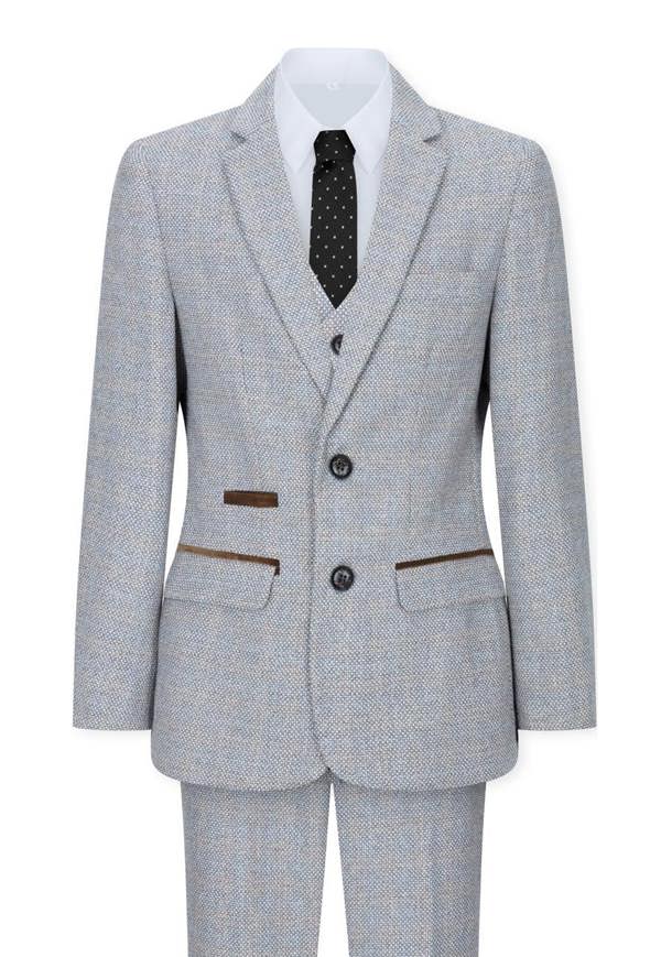 Paul Andrew Boys 3 Piece Cream Tweed Check Vintage Retro Suit