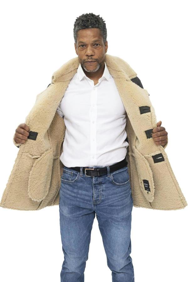 Infinity Leather Mens Double Breasted Shearling Sheepskin Pea Coat-Valencia