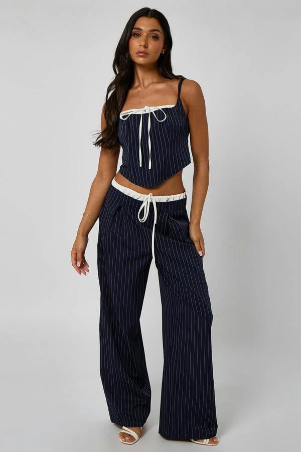 Urban Bliss Pinstripe Double Waistband Low Rise Trouser
