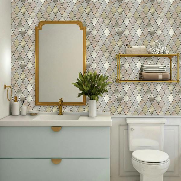 ENER-J Rose Gold Slate Diamond Pattern Peel & Stick Aluminum Tile, Size:295 x 295 x 4.5 mm (Pack of 4)